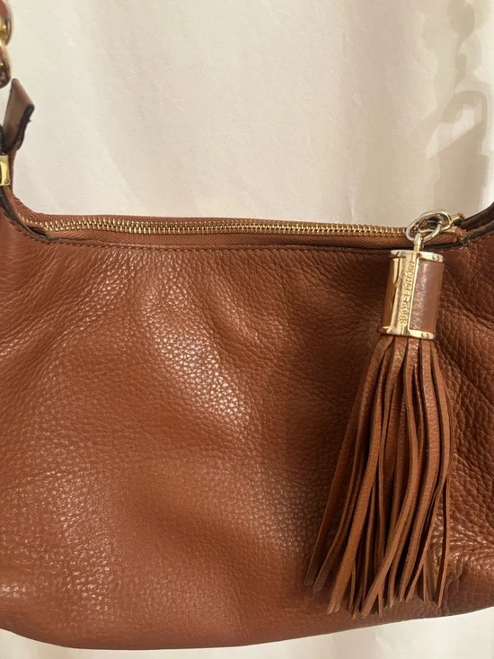 Michael Kors Cognac Pebbled Leather Shoulder Bag with Tassel - Picture 4 of 7